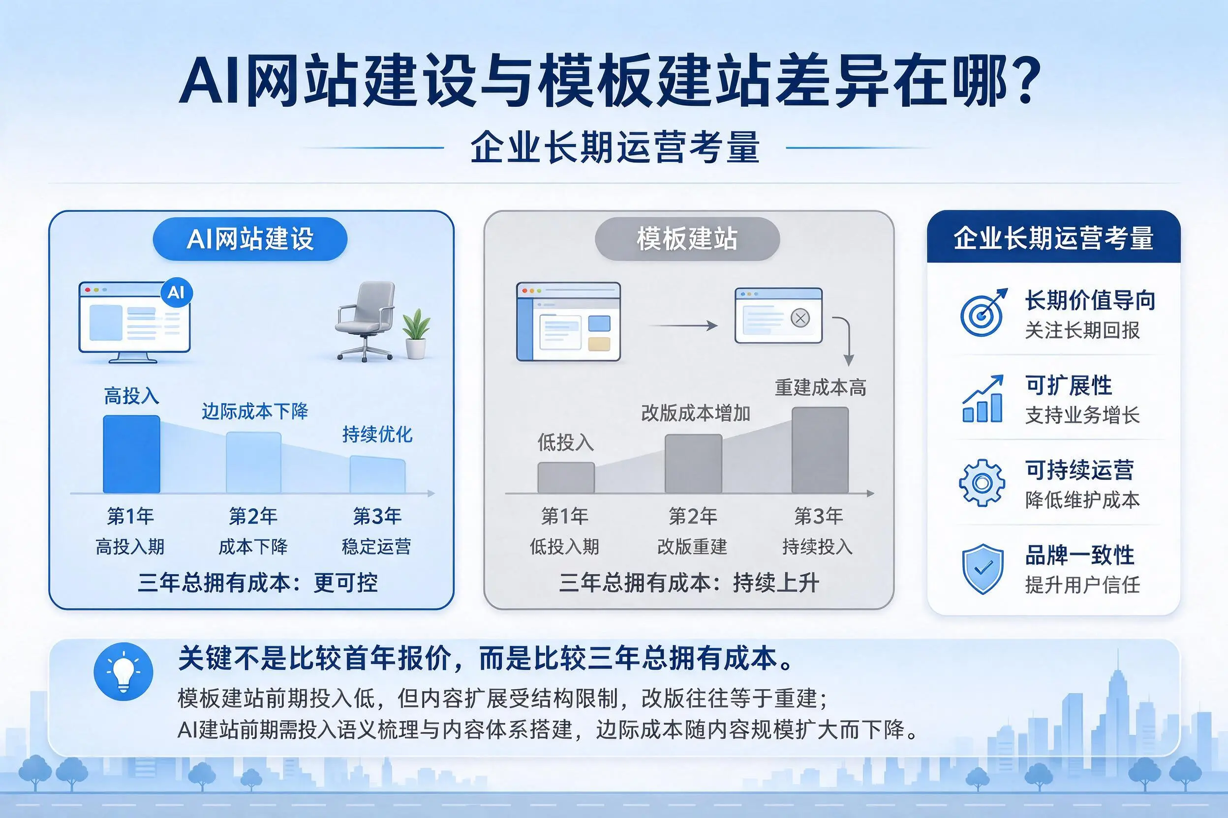 AI网站建设与模板建站差异在哪？西宁企业长期运营考量